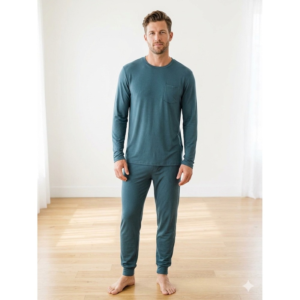 Kyte Baby Mens Bamboo Pajama Set Storm Blue Green‎ Long Sleeve Jogger Size M